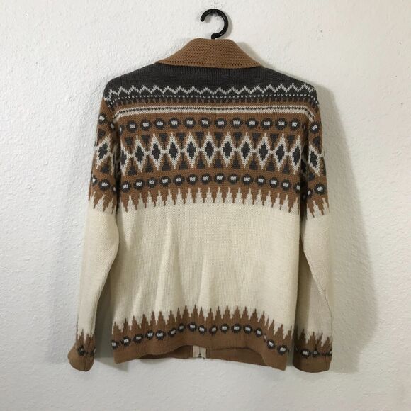 White Ram Vintage 70s Men's Cardigan Sweater M The Dude Geometric Wool Blend - Picture 11 of 11